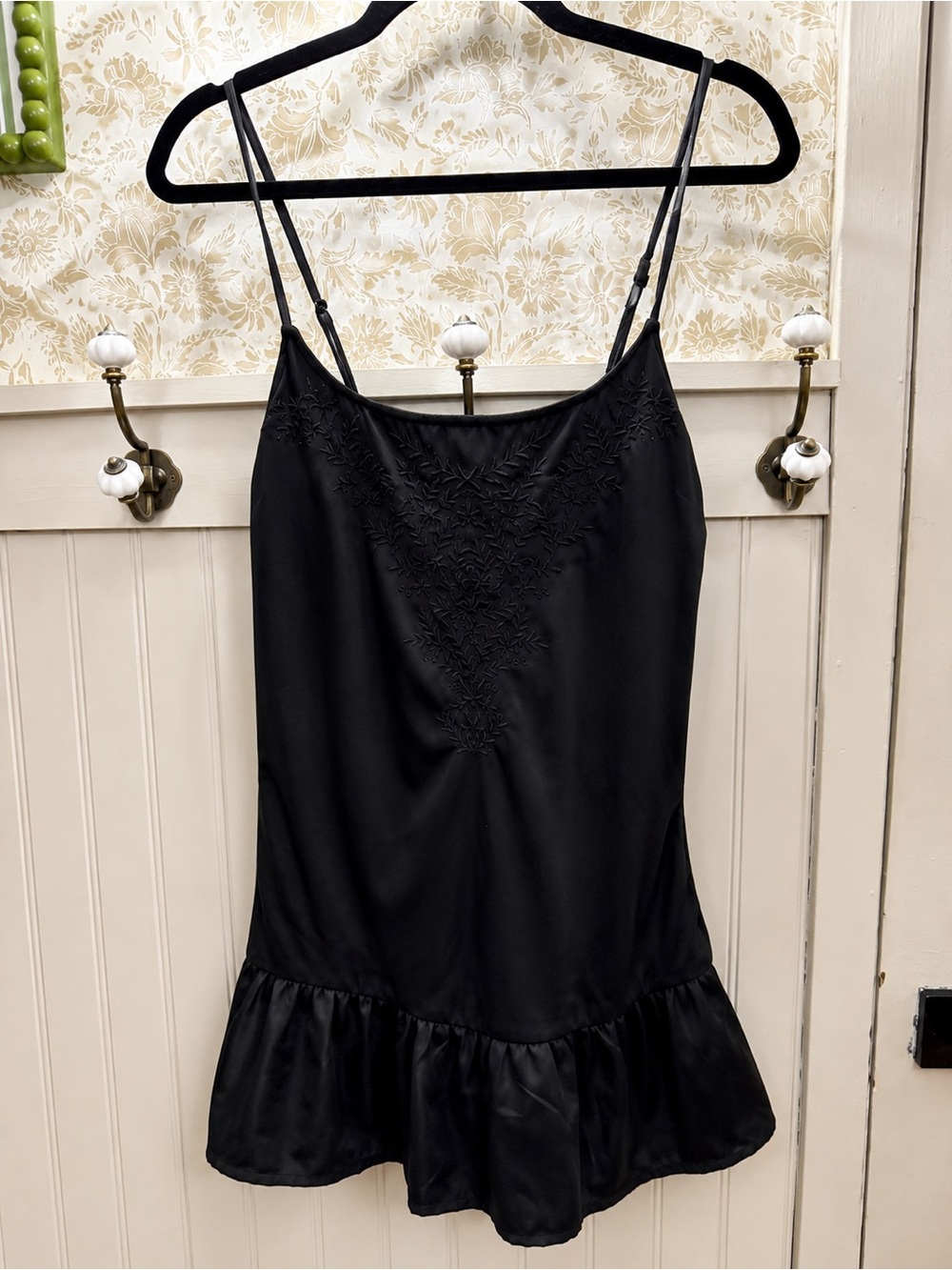 Urban Outfitters Black Satin Slip with Ruffle Hem